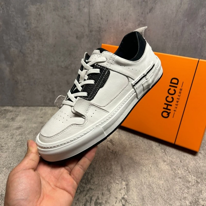 广州手工潮牌男鞋25春秋真皮小白鞋时尚透气休闲皮鞋低帮系带板鞋