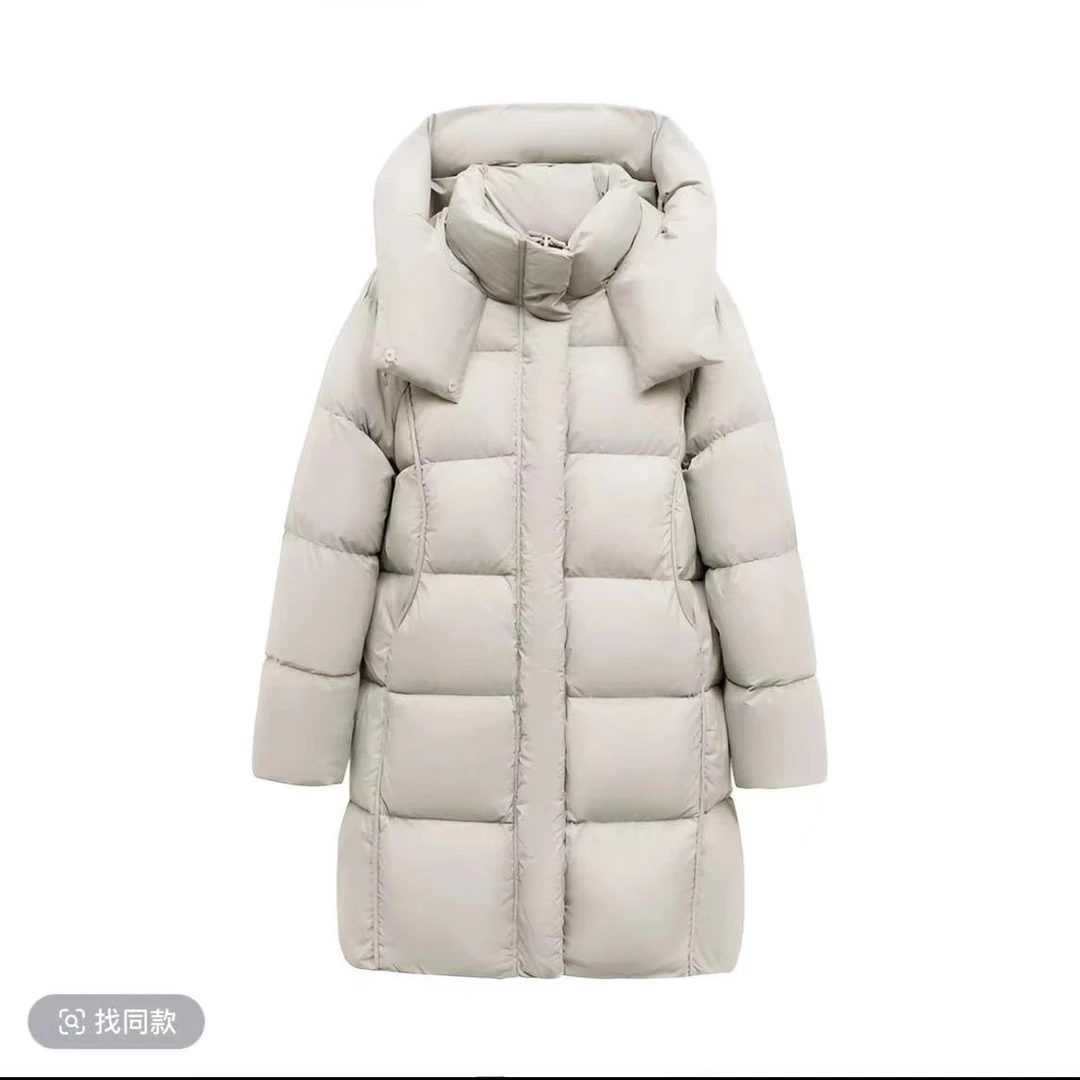 泡芙连帽300g及以上（含）厚款中长款羽绒服