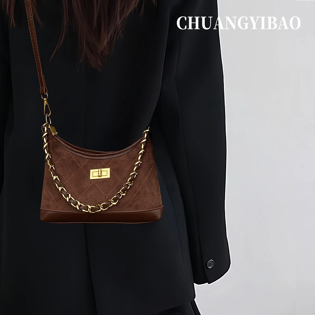 咖色超火链条腋下包包女2025新款潮秋冬轻奢小众高级感百搭斜挎包