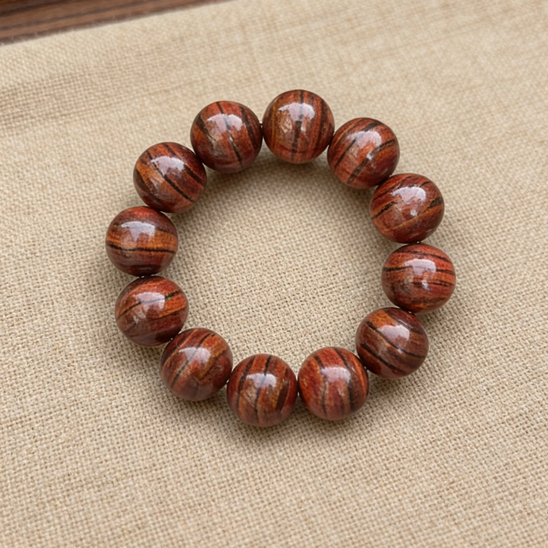 海南黄花梨紫红底20mm虎皮纹手串多样发一