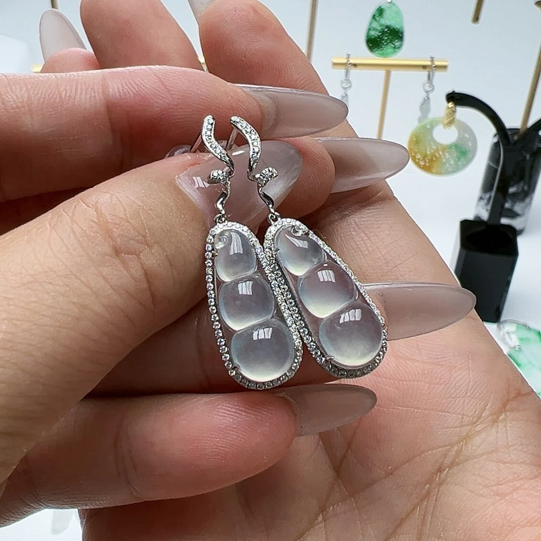 18K金镶嵌翡翠耳饰A*Y天然缅甸A货翡翠
