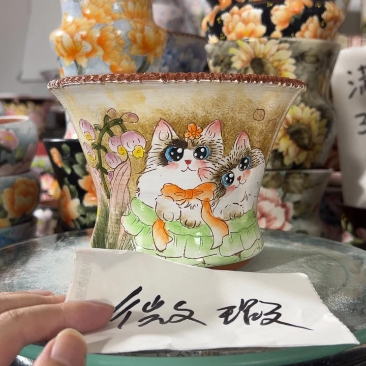 景德镇手绘花盆满38包邮偏远地区除外