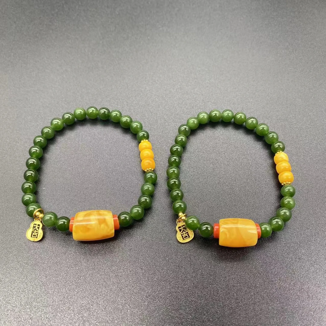 【乌达齐珠宝】6mm+老蜡马蹄珠和田碧玉手串@多样性只发其中一件