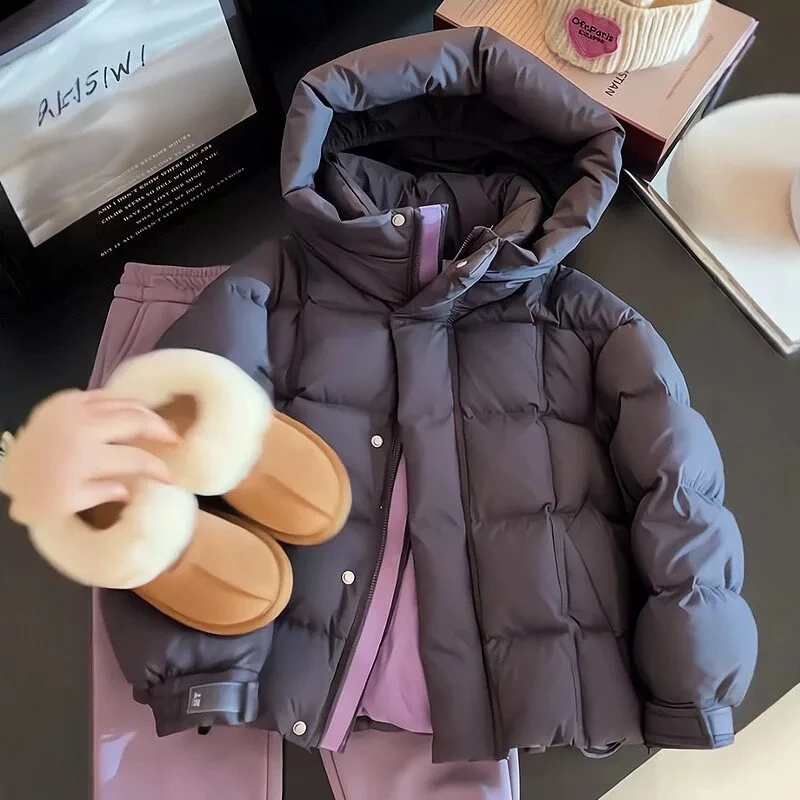 女童面包服棉衣2025新款冬装加厚保暖连帽儿童亲子装立领棉服外套