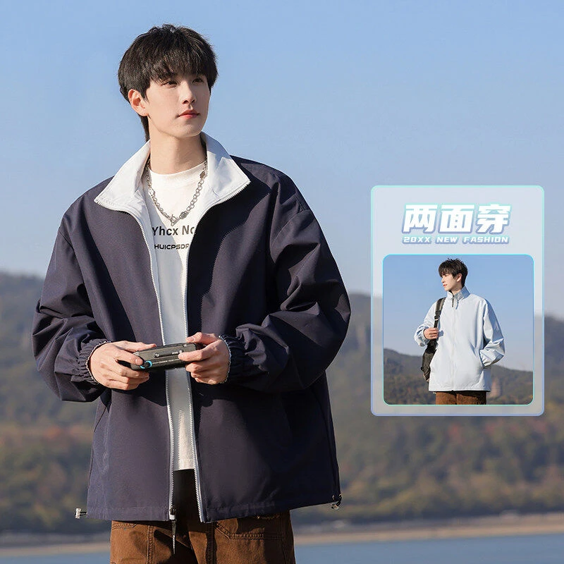 2025春季两面穿防风户外翻领夹克男士港风时尚宽松外套潮CYJK9967