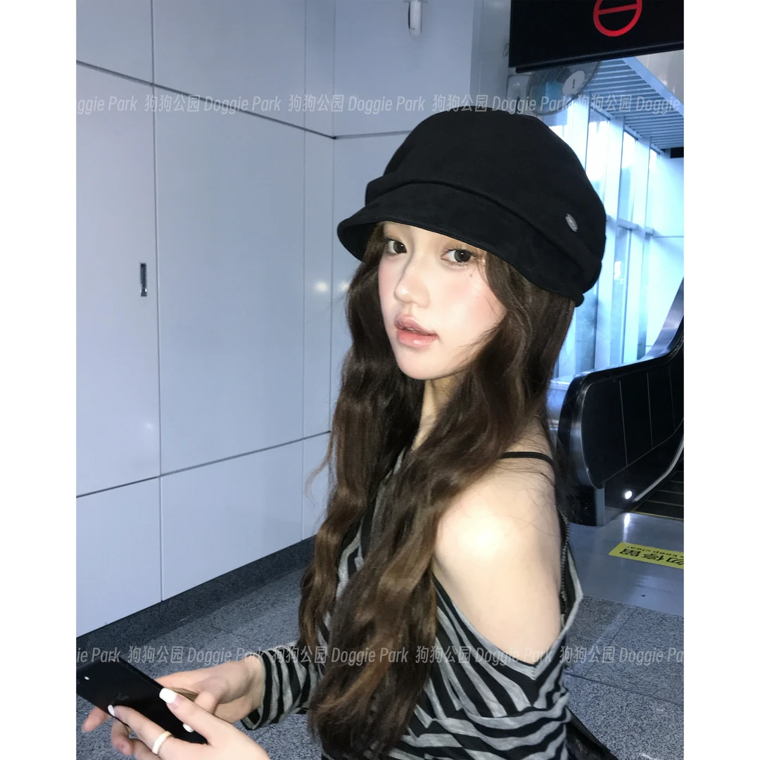 狗狗公园｜超显脸小～麂皮绒冷帽百搭氛围感堆堆帽复古绣标渔夫帽