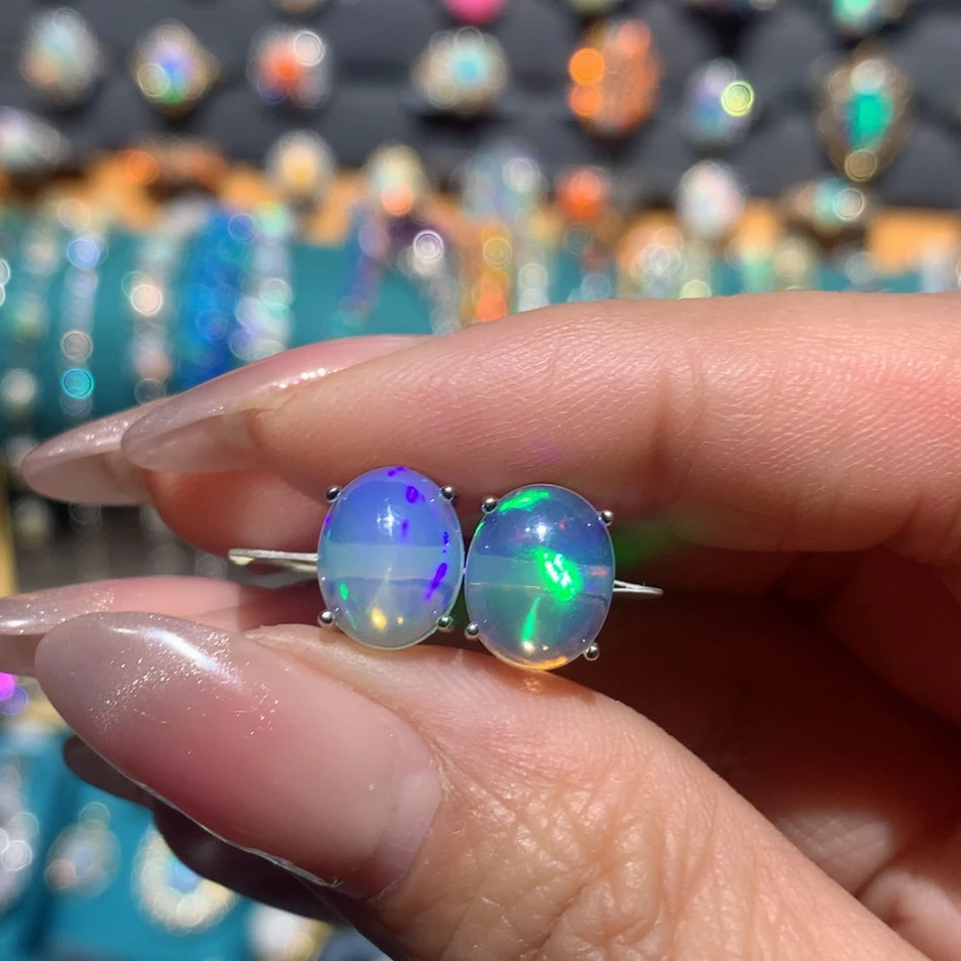 欧泊福利耳饰银S925镶嵌