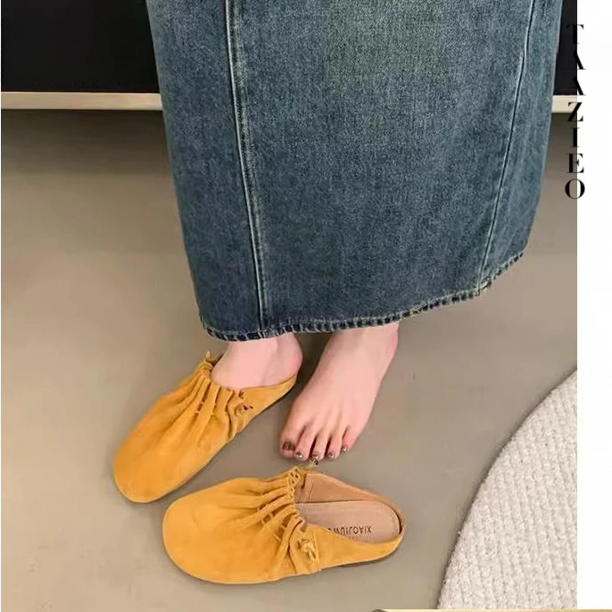 TAAZIEO内增高勃肯鞋女平底半拖鞋2025软底新款复古百搭一脚蹬懒