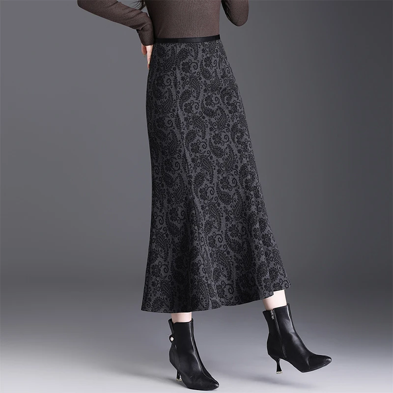 印花鱼尾裙半身裙女秋季2025新款气质长裙高腰显瘦裙子包臀裙女裙