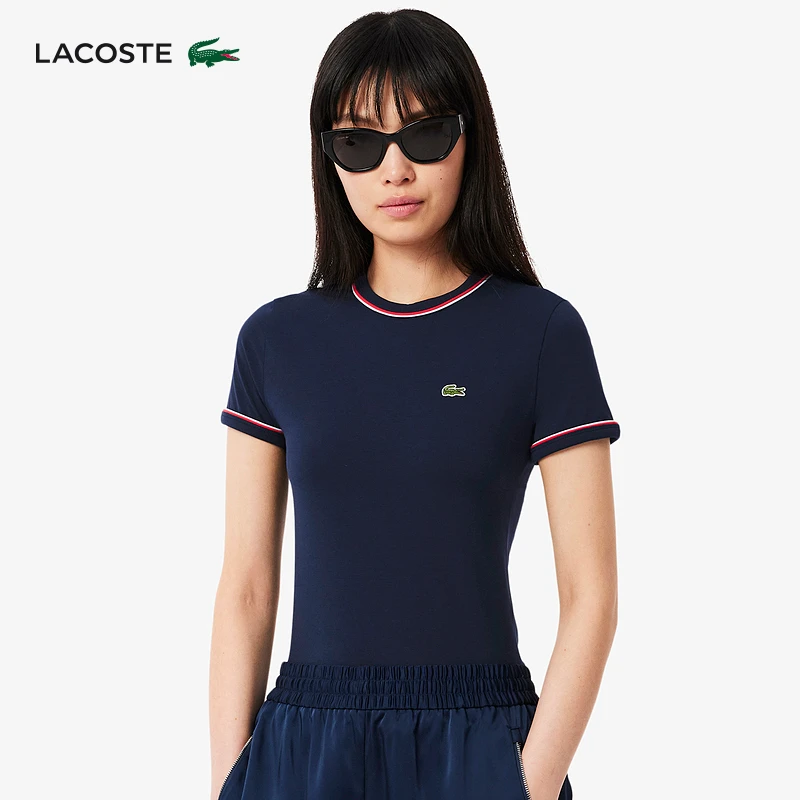 LACOSTE法国鳄鱼女装25秋季新款撞色条纹修身正肩圆领T恤|TF0347