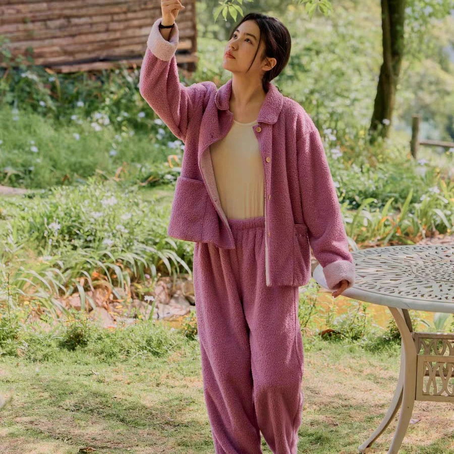 朵朵可可dw252cz038女士秋冬新款翻领双面云朵绒休闲保暖家居服