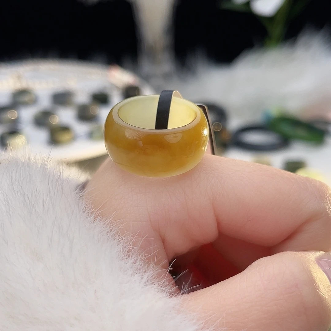 和田玉未镶嵌戒指k1 糖青墩墩16.2mm不退换