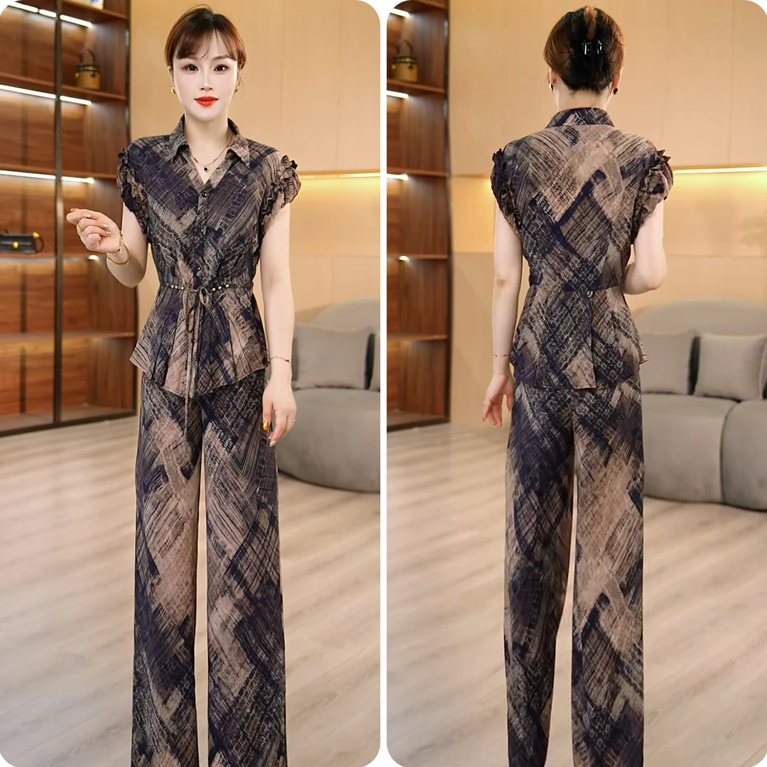 【上衣+裤子】2025夏季新款优雅气质修身显瘦百搭休闲套装两件套