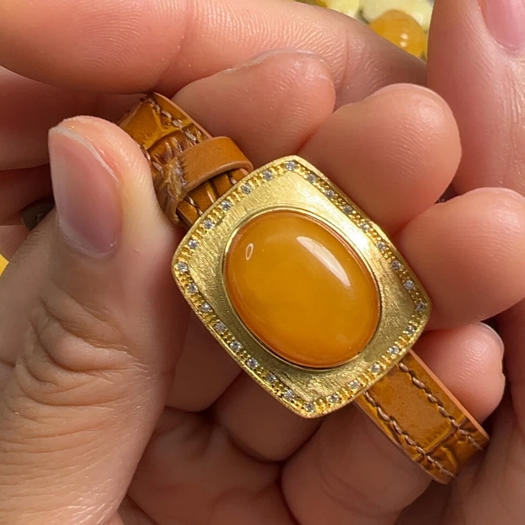 蜜蜡银S925镀金镶嵌裸石蜜蜡