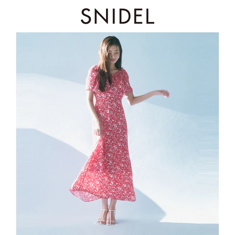 SNIDEL2025春夏气质花卉裙日系优雅印花V领收腰连衣裙SWFO252017