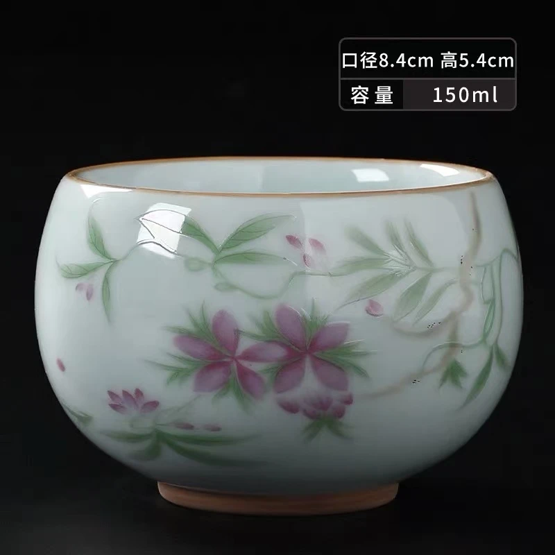 LX700影青手绘紫藤花大号主人杯