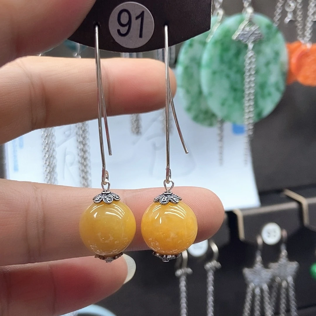 银S925镶嵌翡翠耳饰品质珠宝