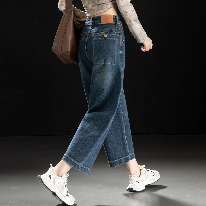 美式复古水洗牛仔裤女款爆款2025新款秋宽松哈伦裤女小个子九分裤