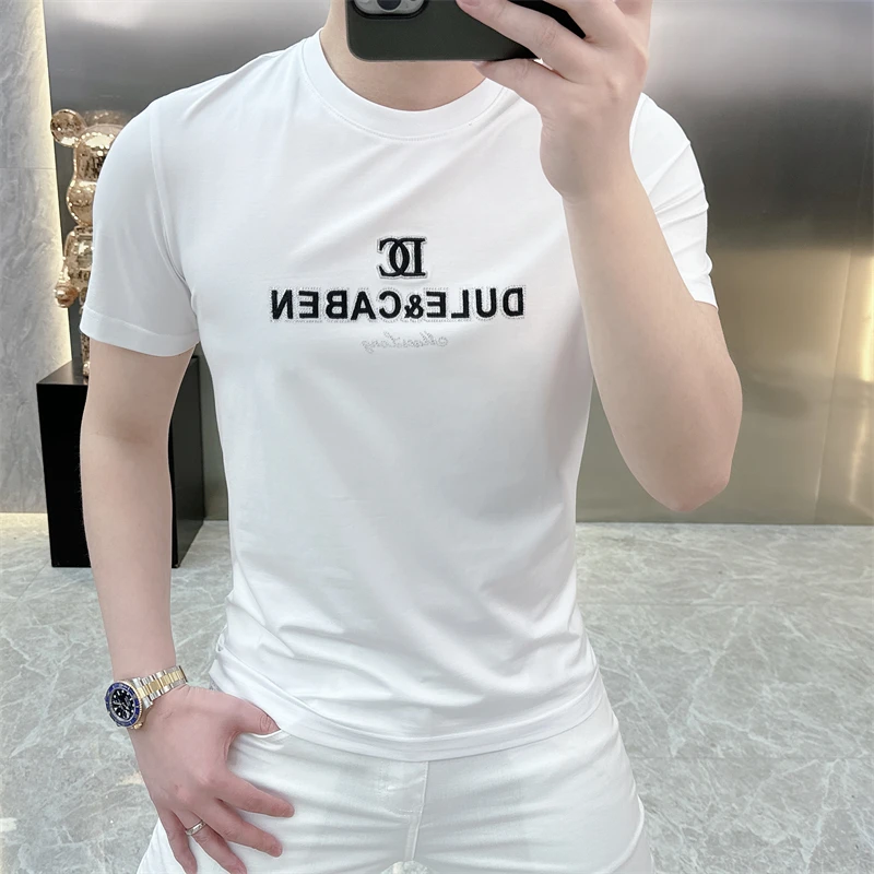 2025新款男士春夏季高品质冰麻针织半袖时尚潮流圆领撞色短袖