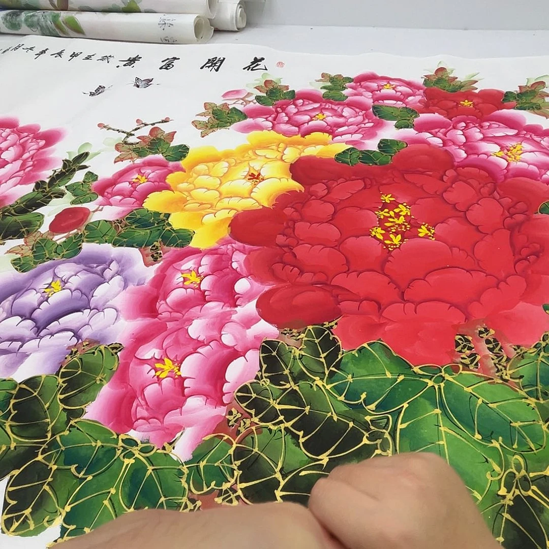 国画金枝玉叶大牡丹