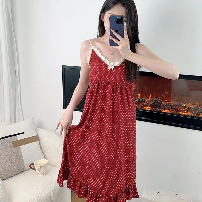 自带胸垫吊带睡裙女款夏季格子云朵棉2025年睡衣可爱家居服可外穿