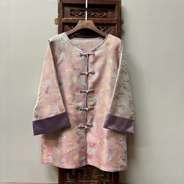 【吴罗繁花】新中式桑蚕丝异色罗上衣外套W50102