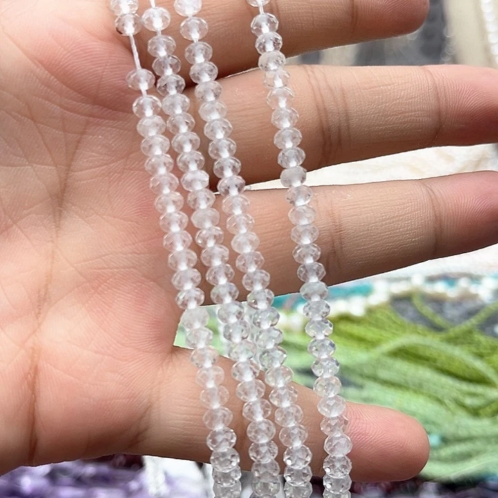 未镶嵌玛瑙/玉髓珠宝半成品一条4.5mm左右白水晶刻面算盘珠