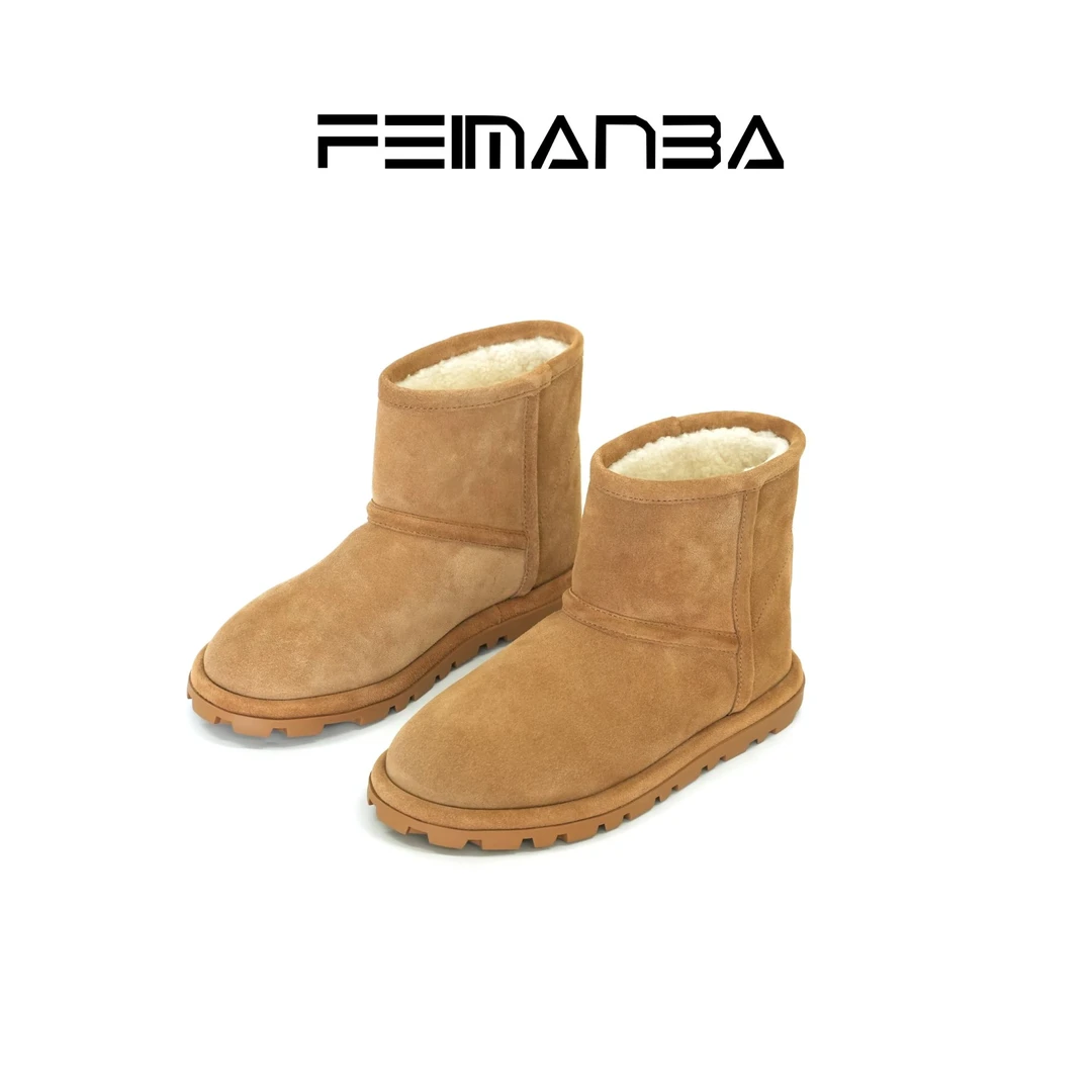 FEIMANBA 冬季加绒保暖高帮羊毛雪地靴