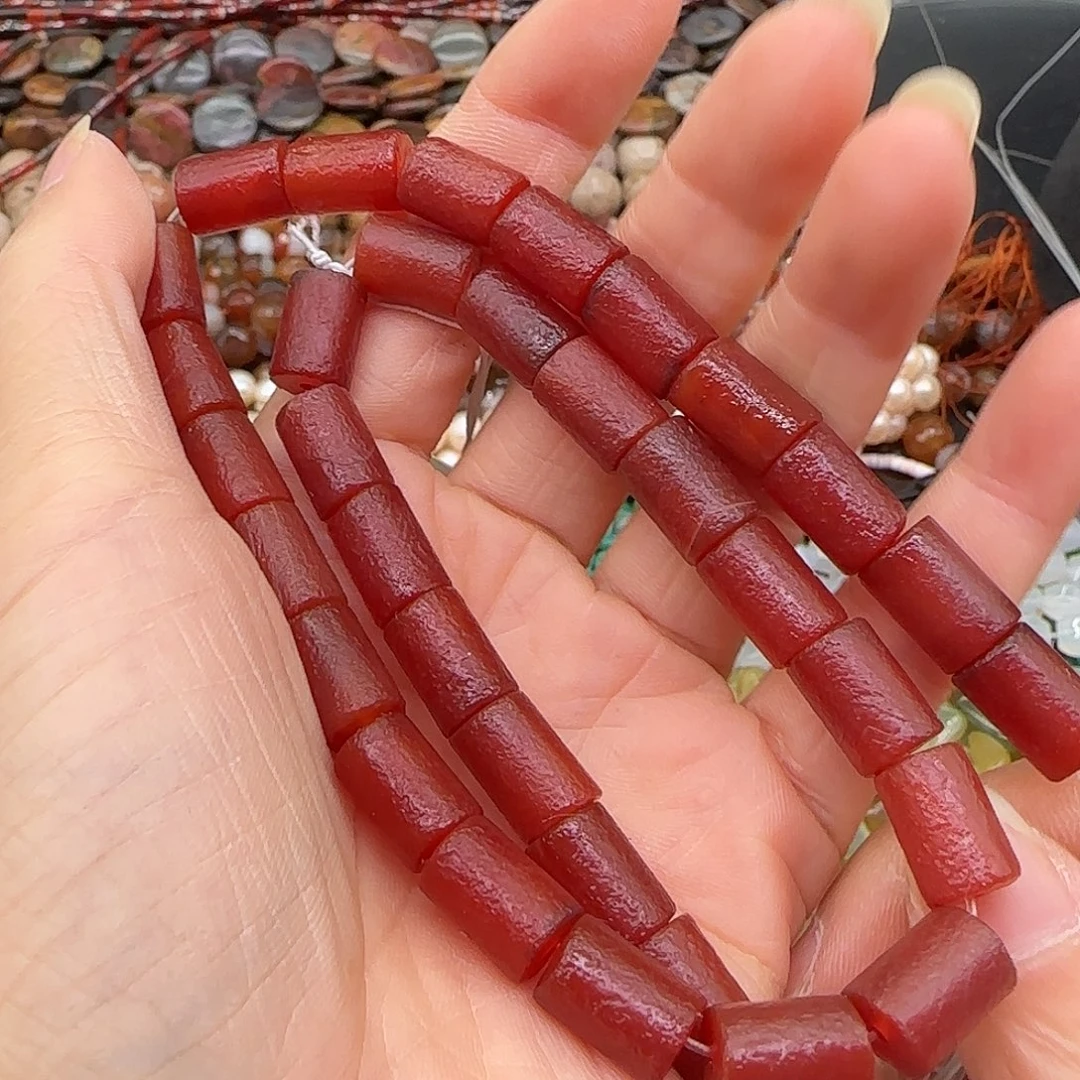 合金玛瑙/玉髓珠宝半成品橘皮红玛瑙桶珠7mm一条