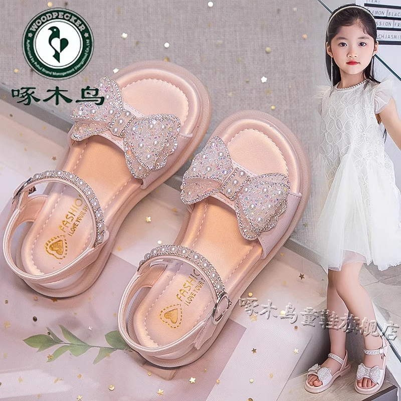 啄木鸟儿童凉鞋女童时尚公主2025夏季新款小女孩中大童软底沙滩鞋