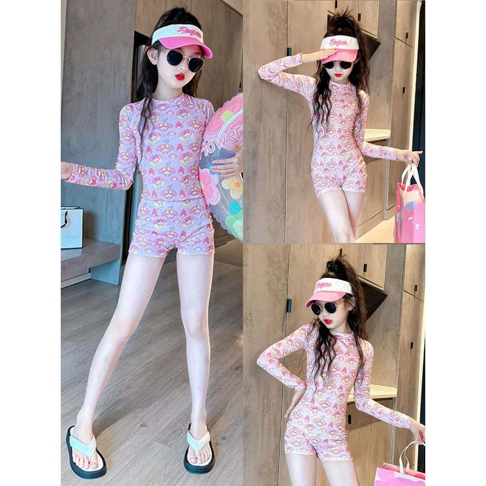 泳衣女童中大童夏季2025新款儿童公主风长袖连体泳装高颜值游泳衣