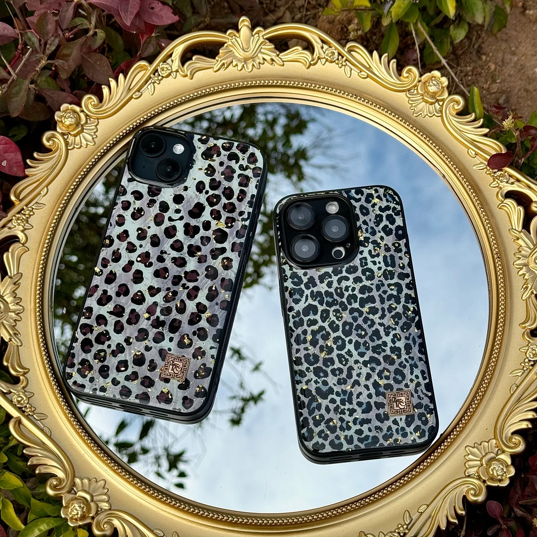 适用苹果华为松弛感高端手机壳各型号雪豹+美洲豹纹欧式壳