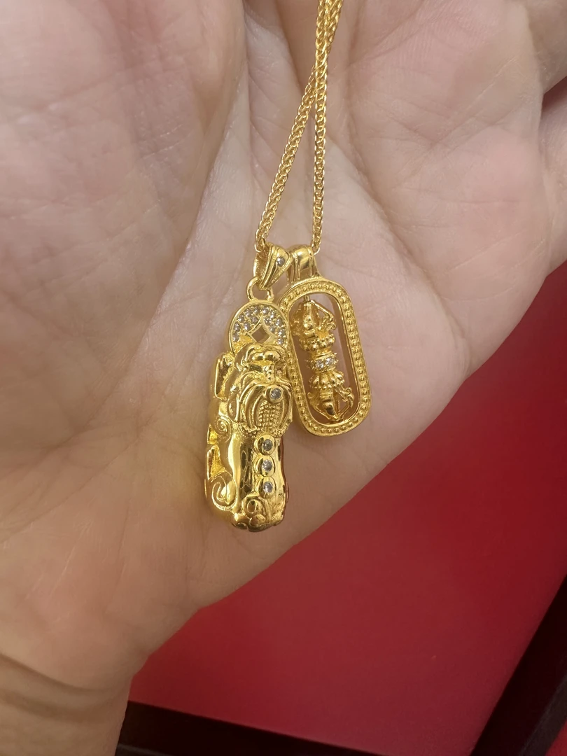 坠链均足银合成锆石 金银999古法金刚杵貔貅坠链女士素款韦雪同款