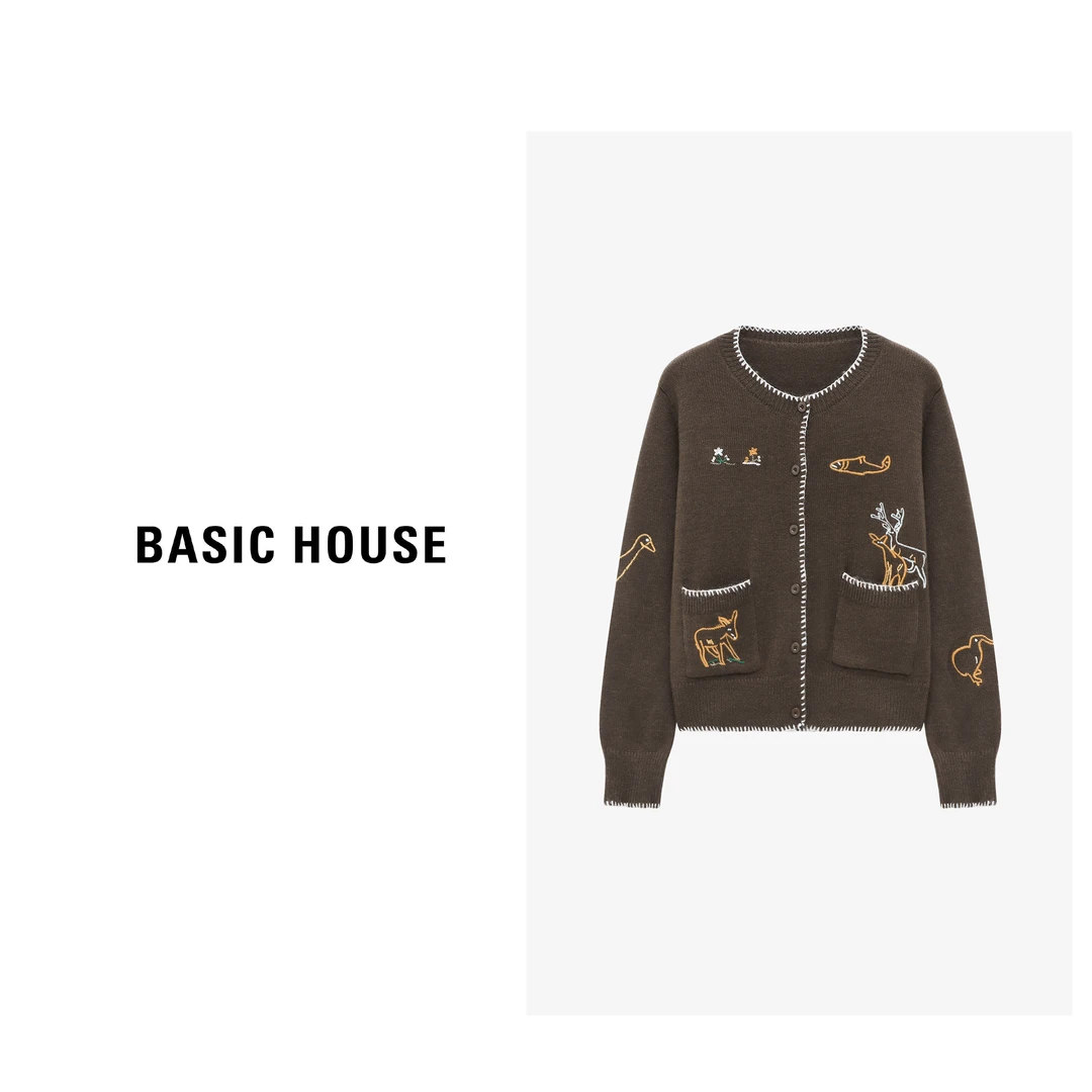 Basic House/百家好秋季新款动物园系列百搭宽松毛衣-B0625B5JAN2