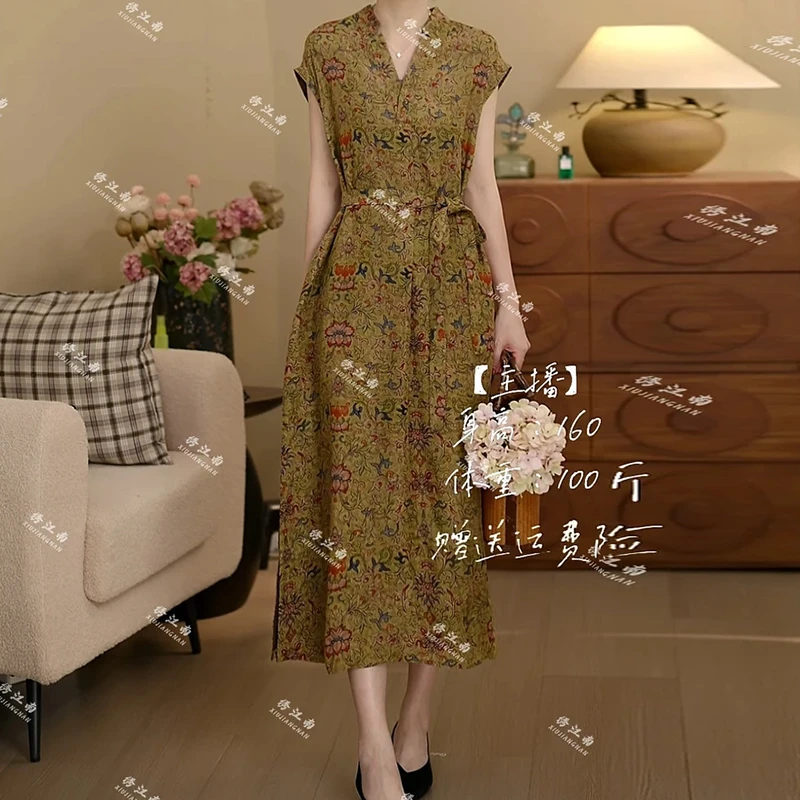 孤品【100%桑蚕丝】夏季短袖连衣裙中长款过膝裙子