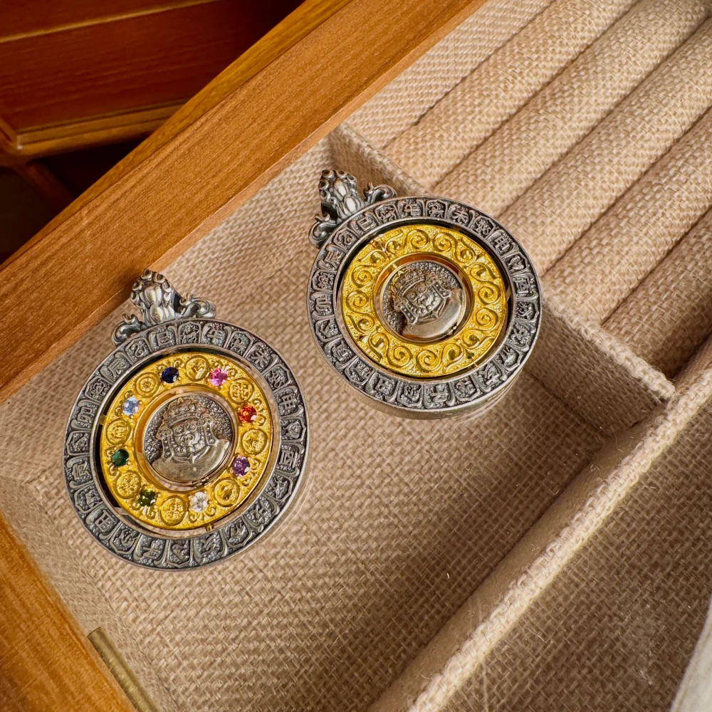 十二生肖扎基黄财吊坠纯银s925银饰配件配饰黄财神吊坠