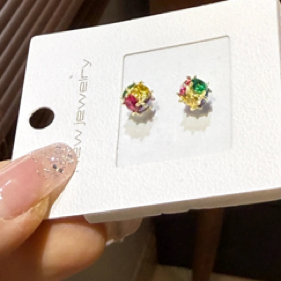 925银合成锆石耳饰 8496迷你小彩球银耳钉