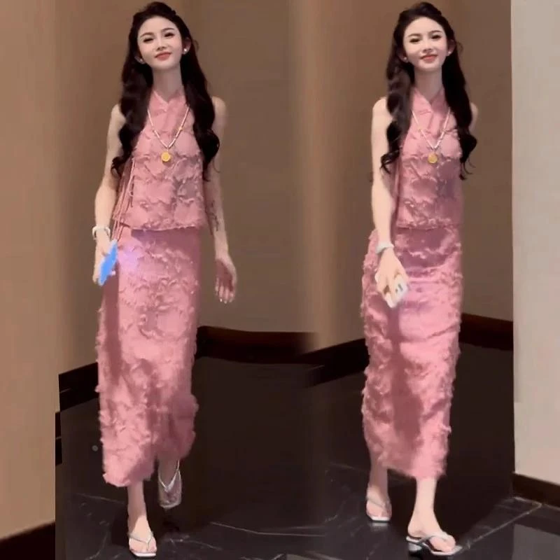 夏季新款新中式时尚套装裙子小香风法式减龄流苏上衣半身裙两件套