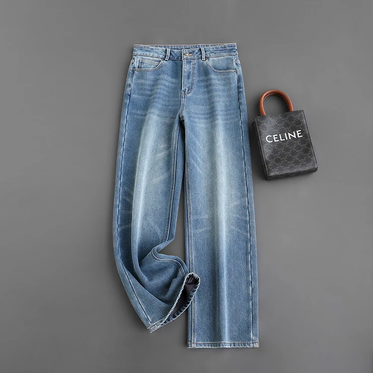 小个子收！加厚绒 保暖巨显瘦显腿直窄版阔腿牛仔裤长裤女冬新款