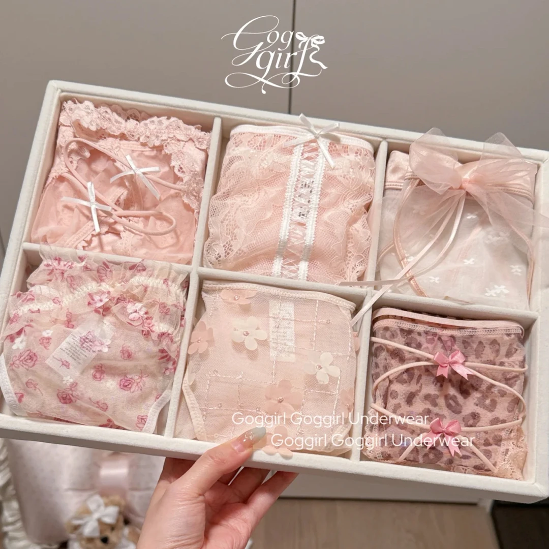 「粉欲甜纱」粉色蕾丝缎面低腰内裤·性感少女舒适度假感高级