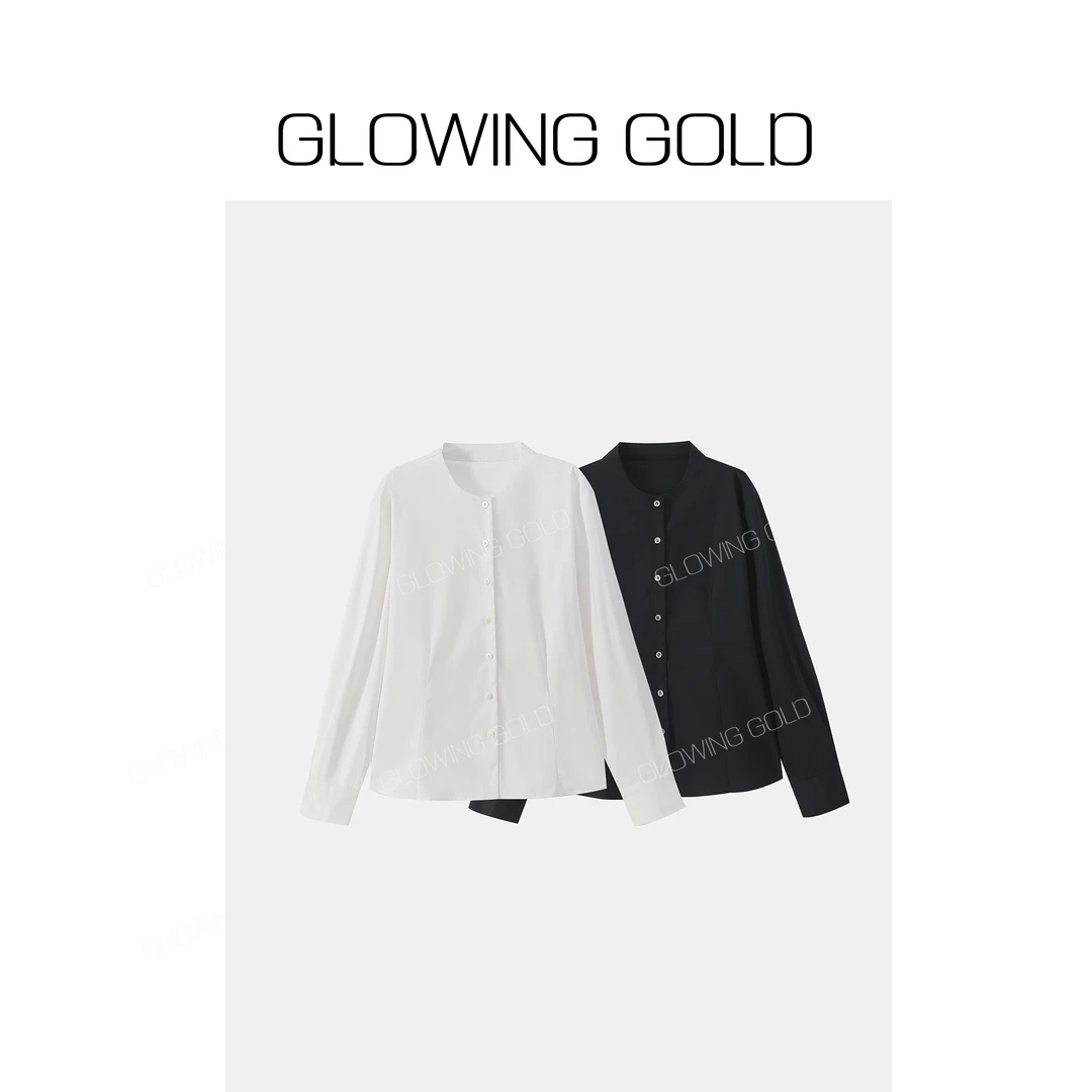 GLOWING GOLD |107休闲风拼接长袖秋季女士衬衫单排多扣透气纯色