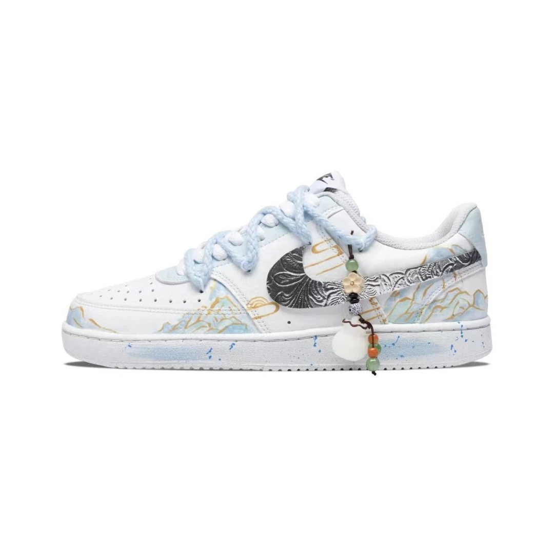 定制球鞋Nike/耐克CourtVision几重烟雨千里江山透气男款轻奢蓝色