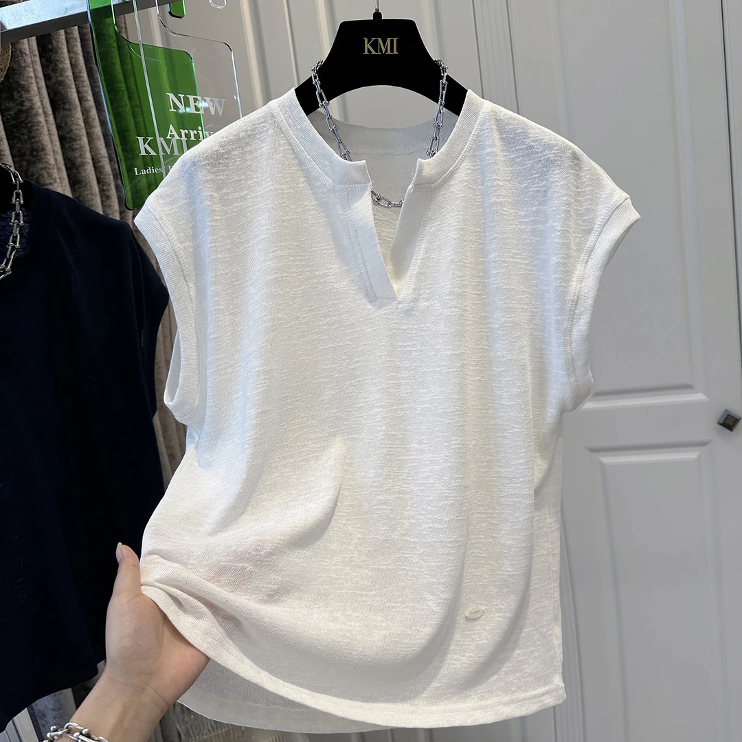 加肥大码300斤冰丝小飞袖T恤男女装夏季轻薄宽松坎肩背心V领上衣2