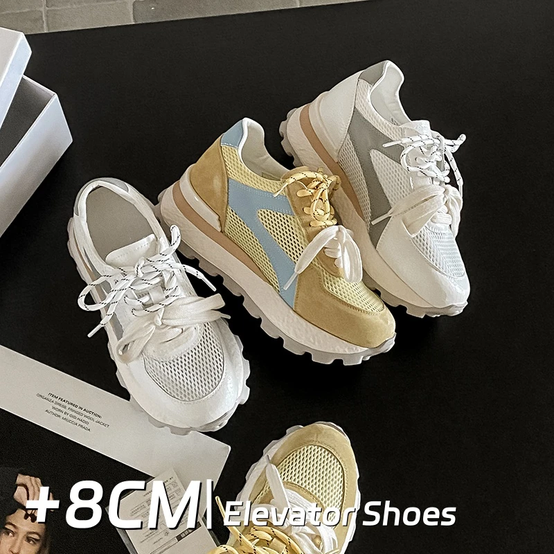 【增高8cm】内增高厚底拼色慢跑老爹鞋女夏休闲运动跑步阿甘鞋