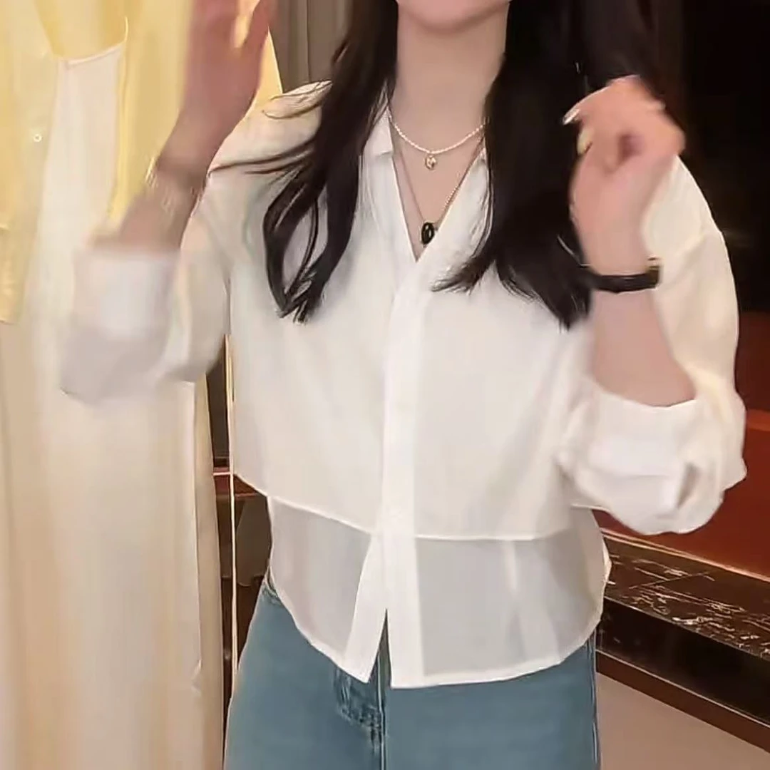 温柔气质抗皱亲肤百搭假两件防晒衬衣女2025夏季新款设计感上衣