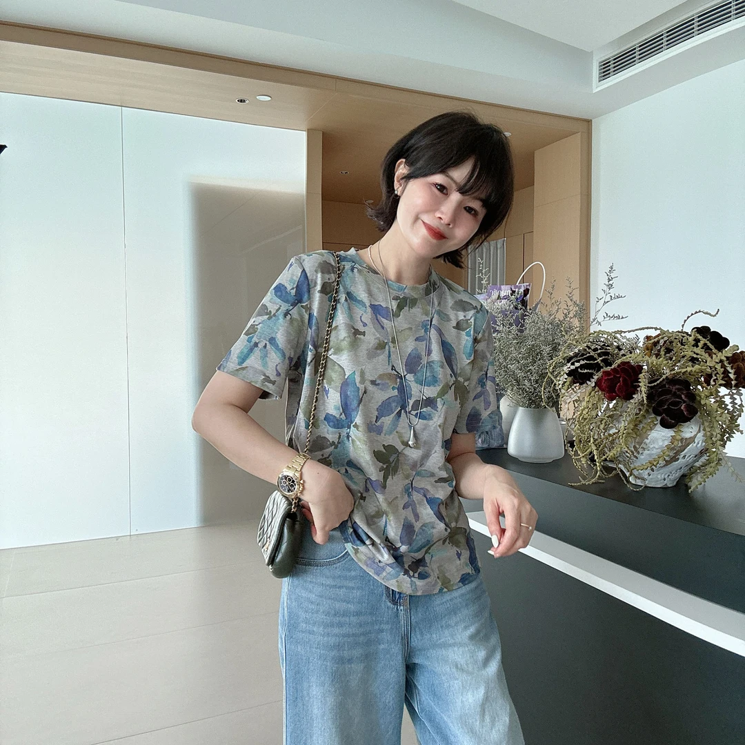 夏季轻薄透气时尚百搭圆领宽带显瘦短袖T恤