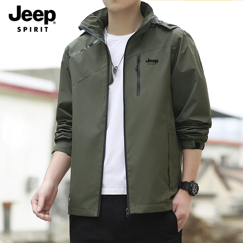 JEEPSPIRIT吉普夹克外套高品质男士连帽大码冲锋衣户外休闲登山服