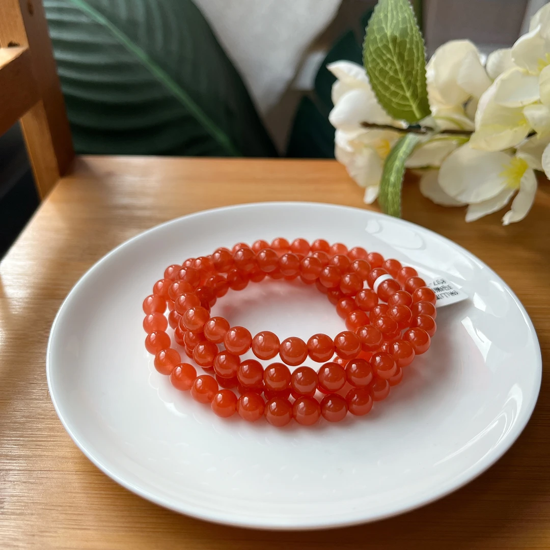 【珠宝厂长】约7-7.5mm保山满色满肉南红玛瑙圆珠多圈手串