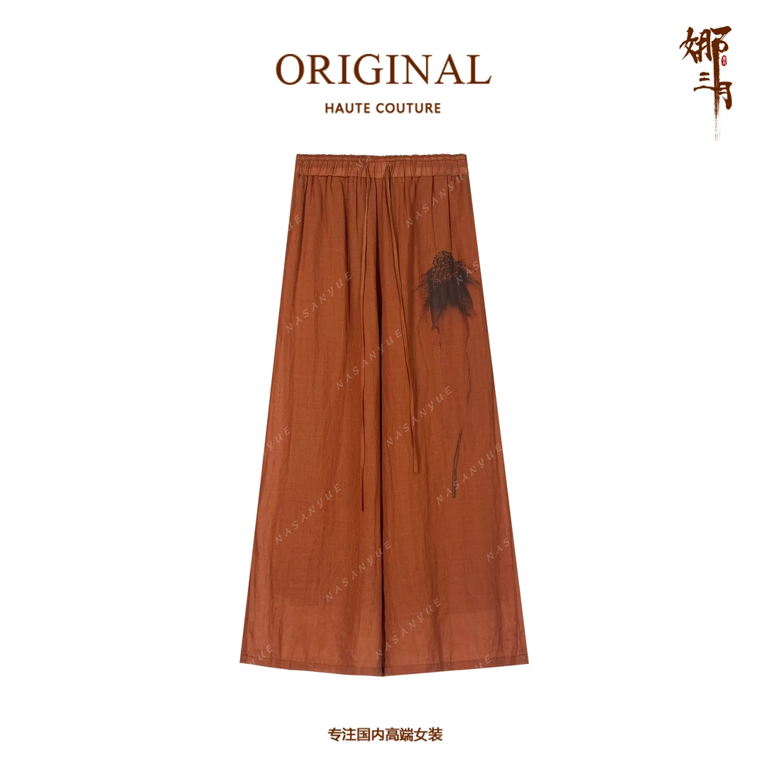 娜三月【水墨·渲染】苎麻脏脏桔直筒裤阔腿2621休闲长裤宽松春夏XP