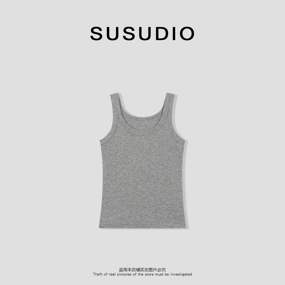 SUSUDIO 羊毛莱赛尔 日常基础U领无袖纯色叠穿背心 00073
